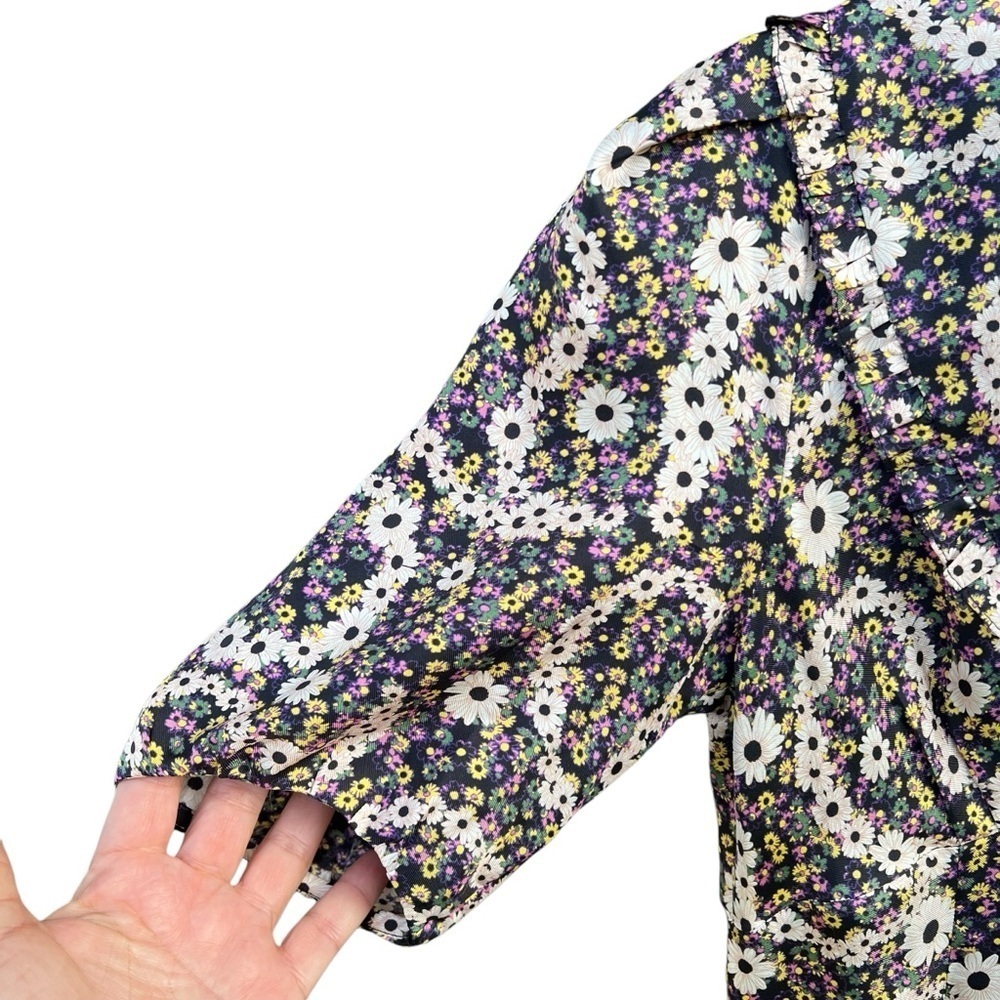 Sandro Casablanca Puff Sleeve 100% Silk Mini Dress Daisy Chain Paisley XS NWT - Picture 8 of 15